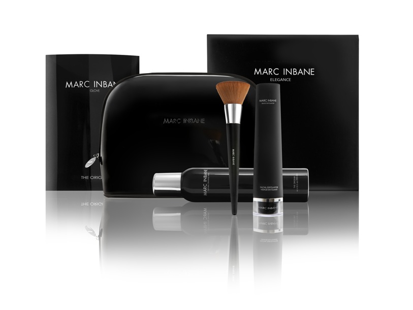 Marc Inbane Elegance set, Tanning spray - Gezichtsscrub - Powder Brush - Glove - Clutch