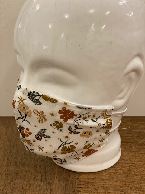Dame mondmasker wit bruin bloem